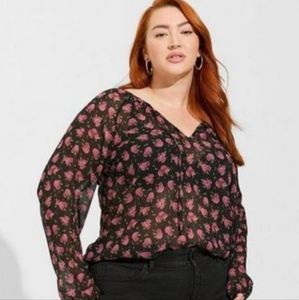 Torrid Crinkle Chiffon Tie Front Long Sleeve Blouse